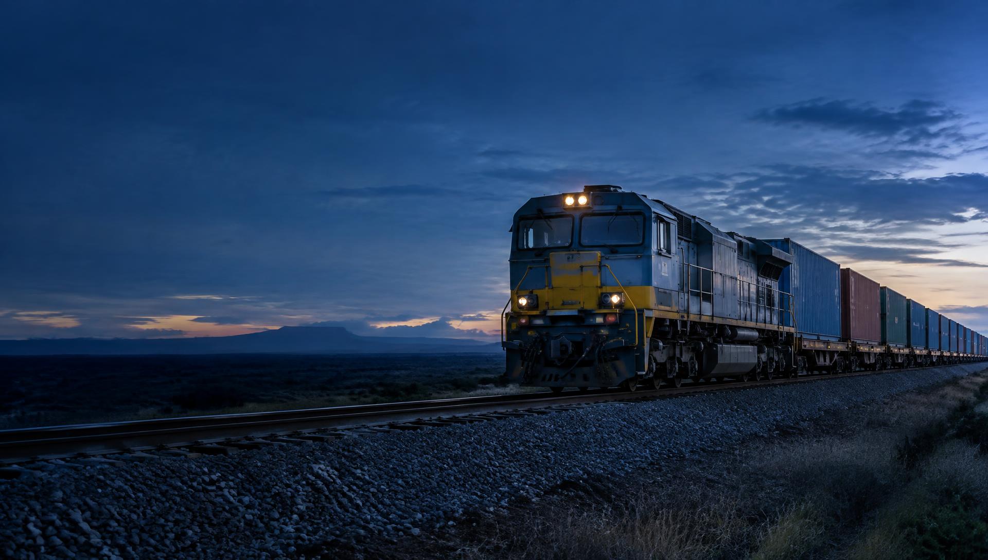 Freight train transporting shipping containers