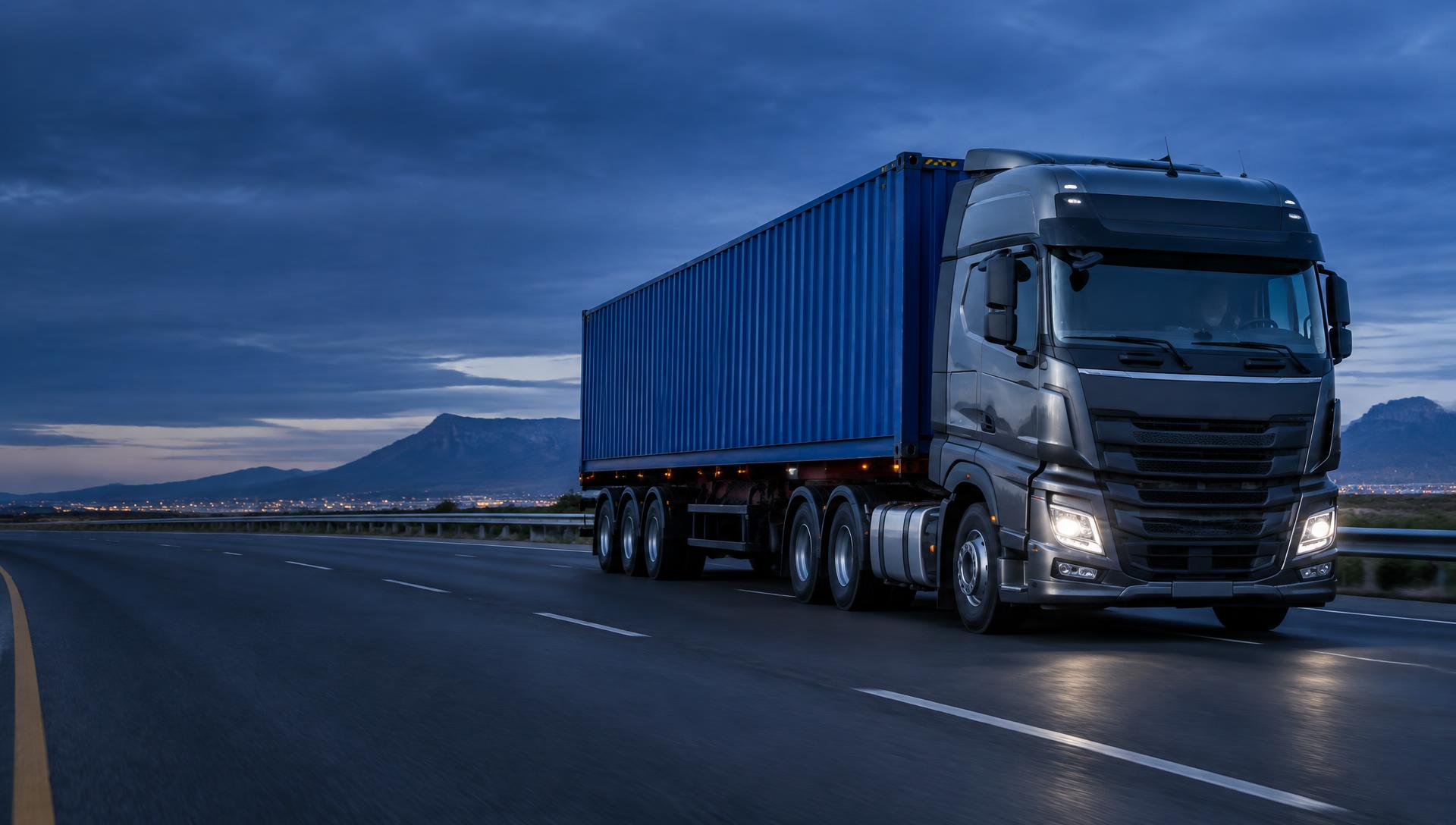 Freight truck hauling a shipping container on a South African road