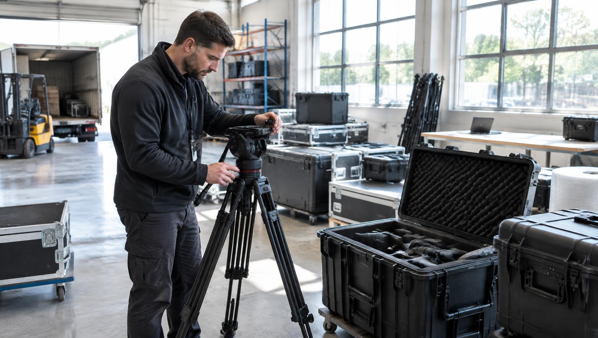 Professional equipment in travel cases prepared for temporary export